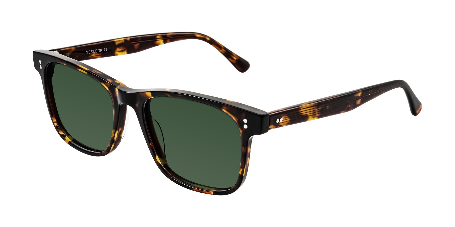 Angle of Rhanna in Tortoise with Green Tinted Lenses