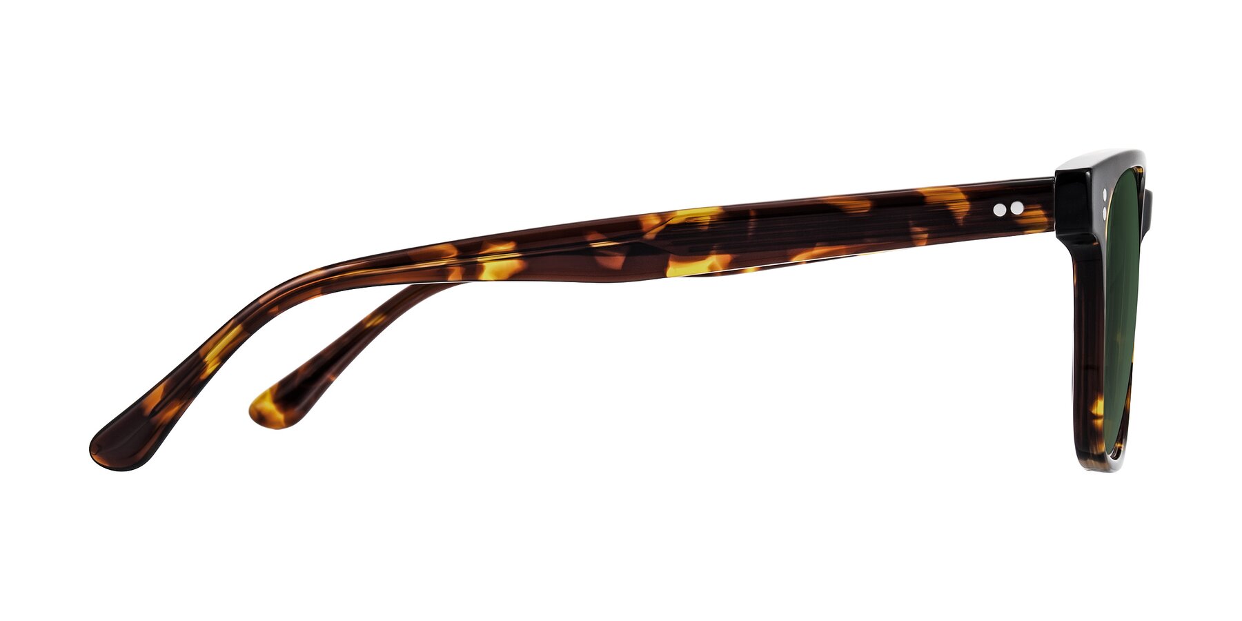 Side of Rhanna in Tortoise with Green Tinted Lenses