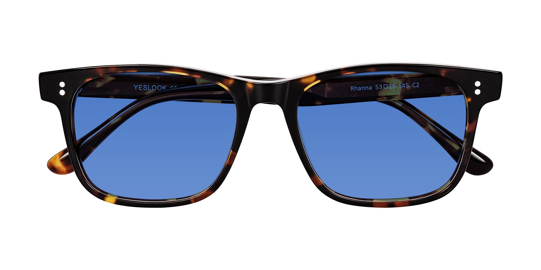 Folded Front of Rhanna in Tortoise with Blue Tinted Lenses