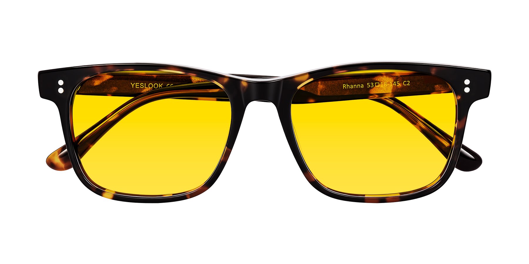Folded Front of Rhanna in Tortoise with Yellow Tinted Lenses