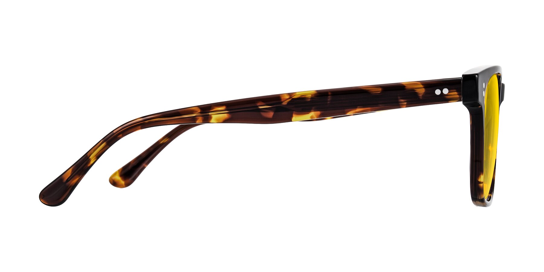 Side of Rhanna in Tortoise with Yellow Tinted Lenses