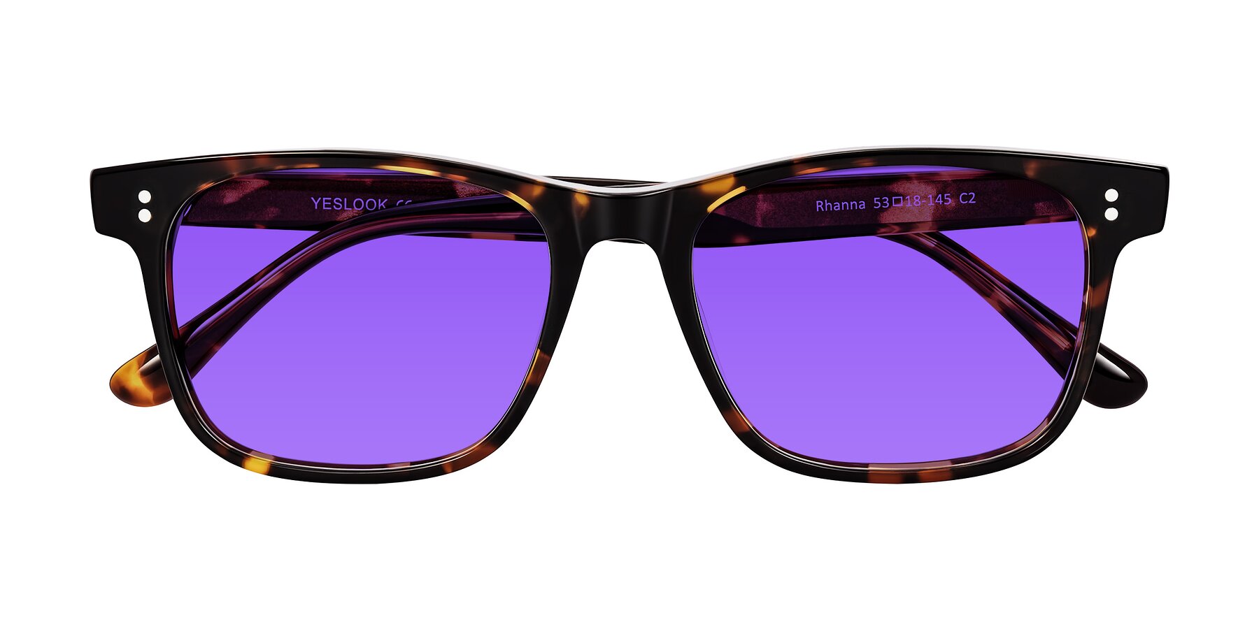 Folded Front of Rhanna in Tortoise with Purple Tinted Lenses