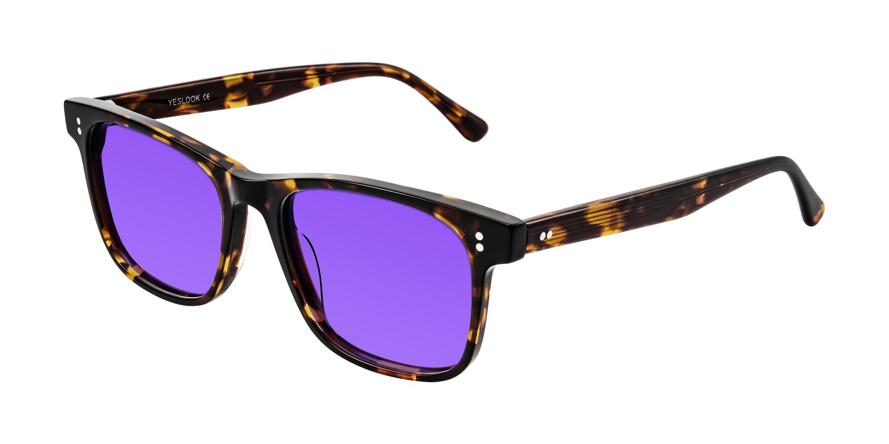 Angle of Rhanna in Tortoise with Purple Tinted Lenses