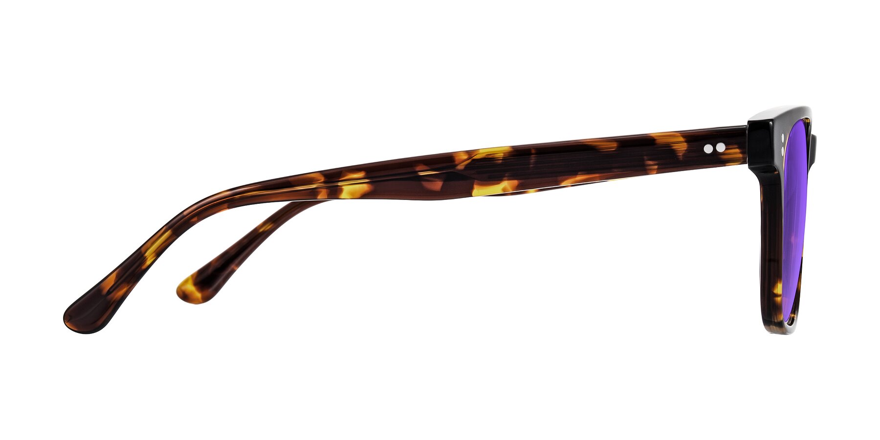 Side of Rhanna in Tortoise with Purple Tinted Lenses