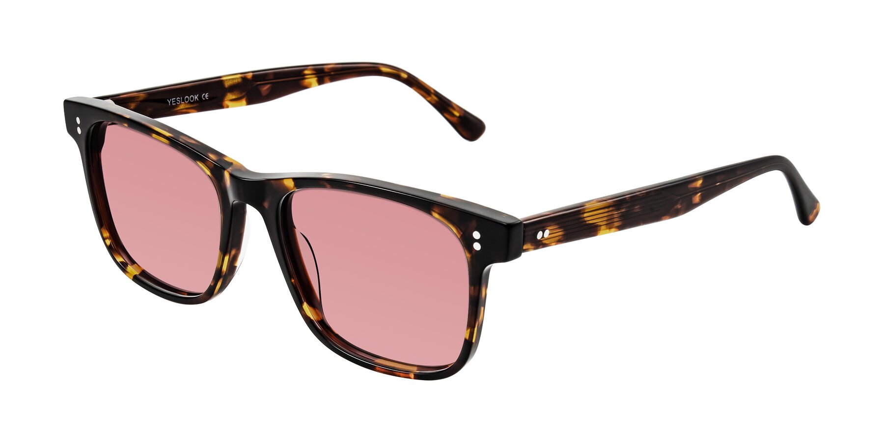 Angle of Rhanna in Tortoise with Medium Garnet Tinted Lenses