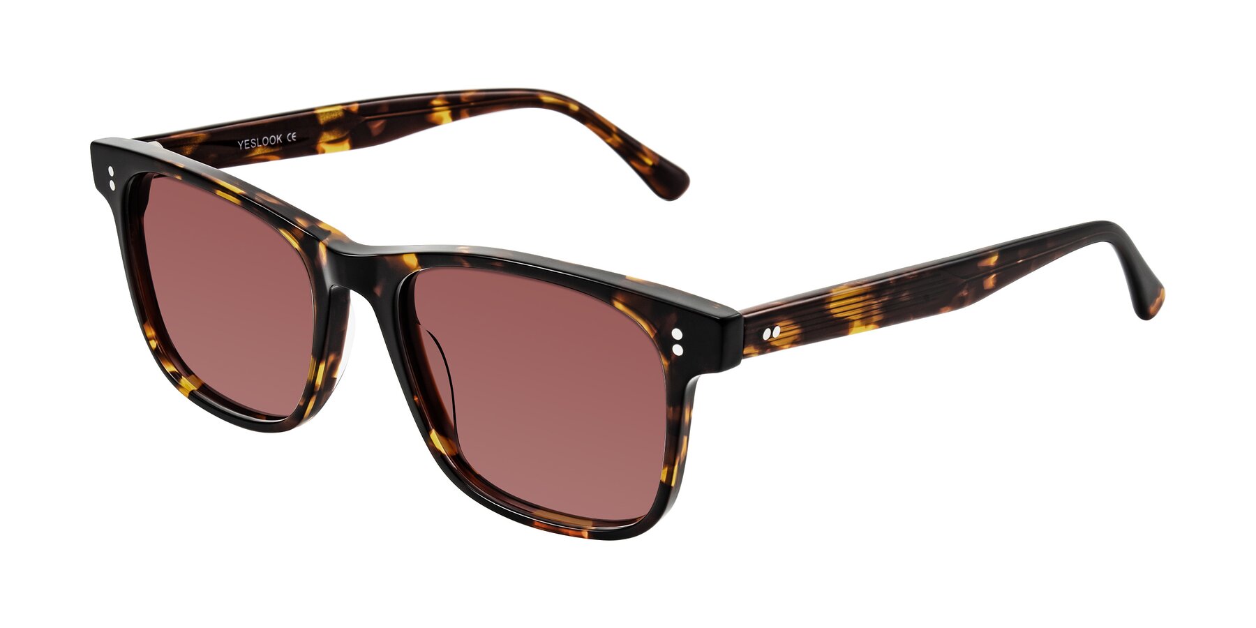 Angle of Rhanna in Tortoise with Garnet Tinted Lenses