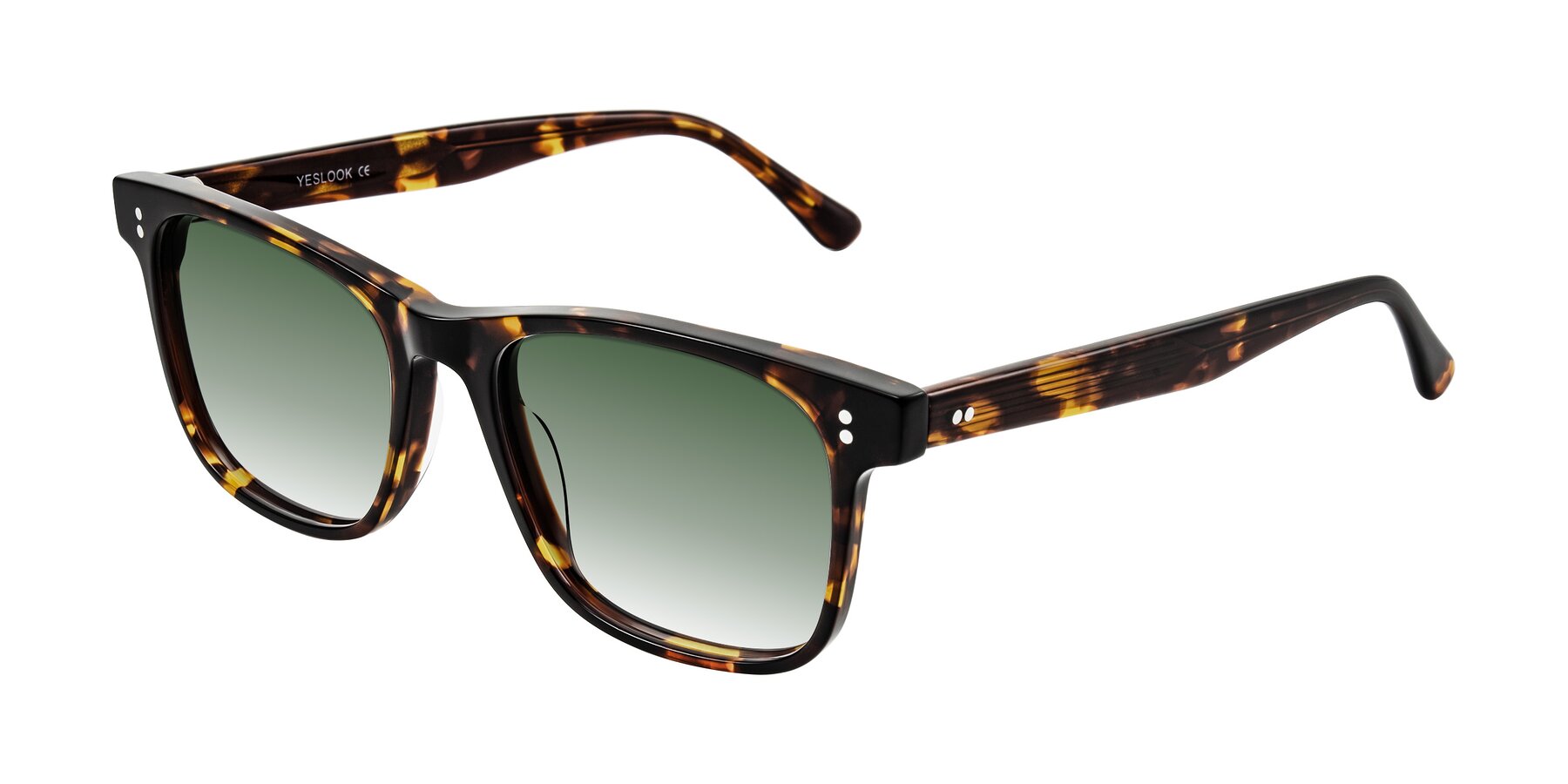 Angle of Rhanna in Tortoise with Green Gradient Lenses
