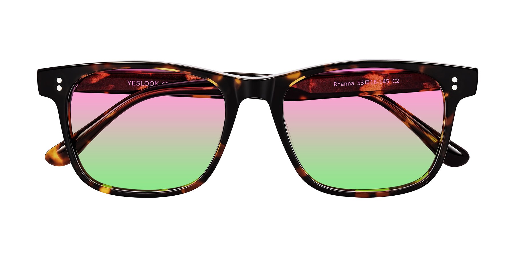 Folded Front of Rhanna in Tortoise with Pink / Green Gradient Lenses
