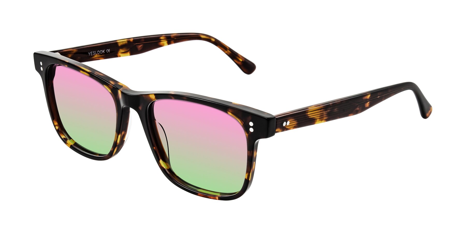 Angle of Rhanna in Tortoise with Pink / Green Gradient Lenses