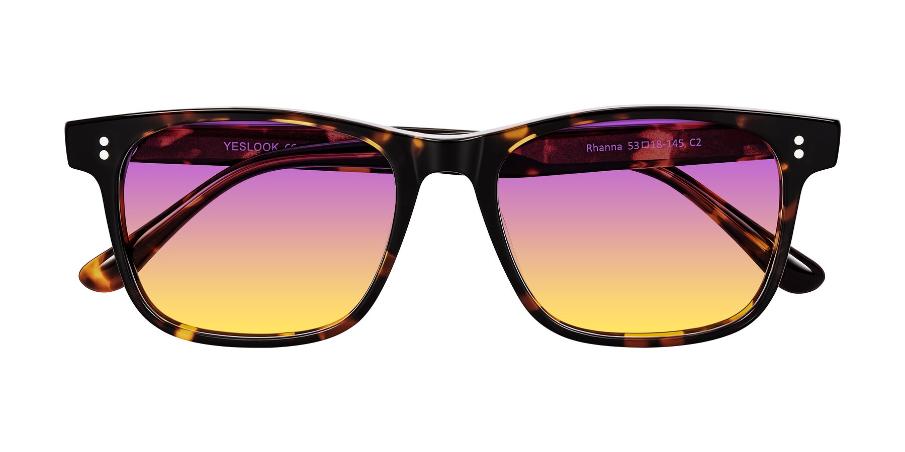 Folded Front of Rhanna in Tortoise with Purple / Yellow Gradient Lenses