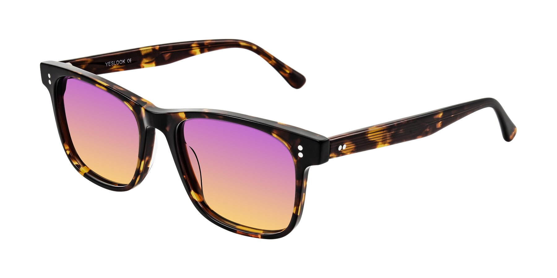 Angle of Rhanna in Tortoise with Purple / Yellow Gradient Lenses