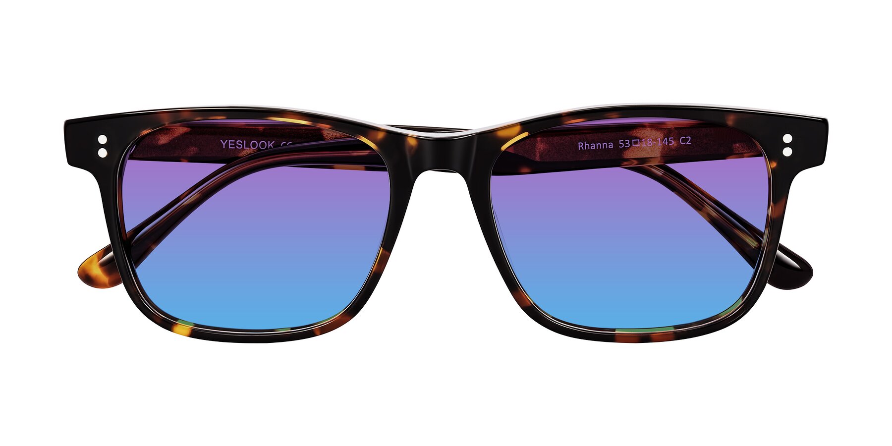 Folded Front of Rhanna in Tortoise with Purple / Blue Gradient Lenses