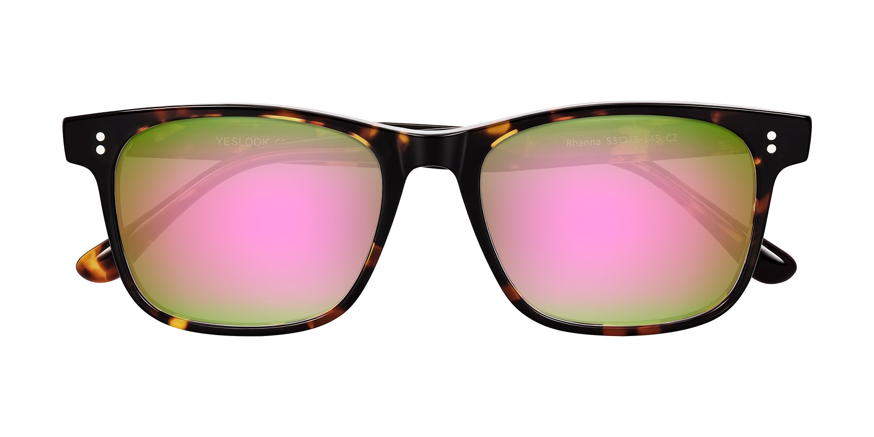 Folded Front of Rhanna in Tortoise with Pink Mirrored Lenses