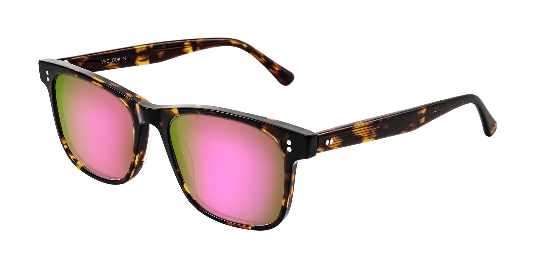 Angle of Rhanna in Tortoise with Pink Mirrored Lenses