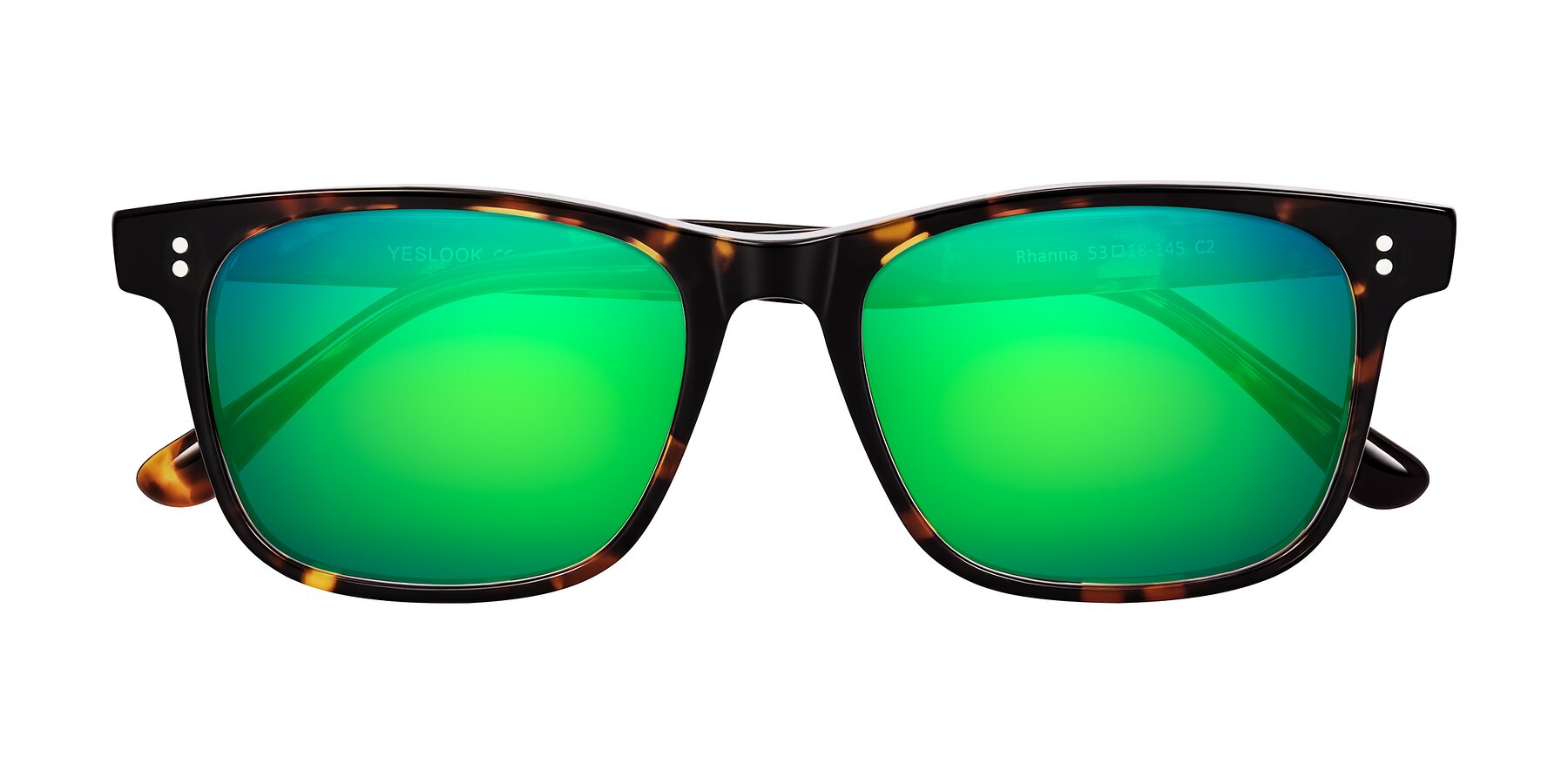 Folded Front of Rhanna in Tortoise with Green Mirrored Lenses