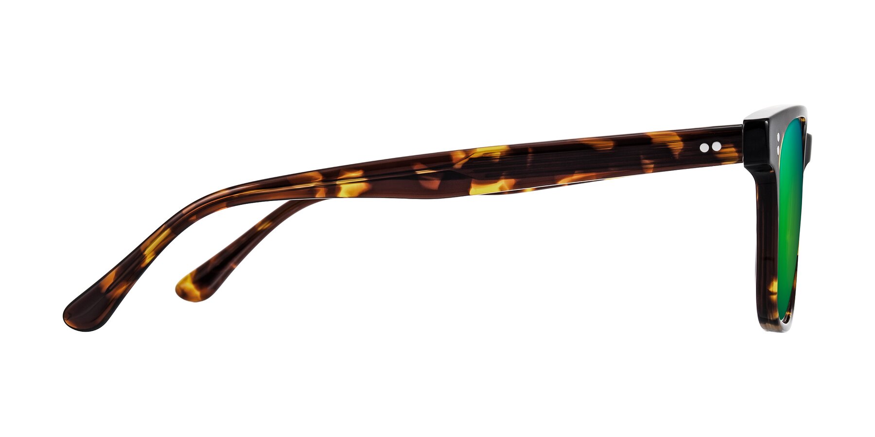 Side of Rhanna in Tortoise with Green Mirrored Lenses