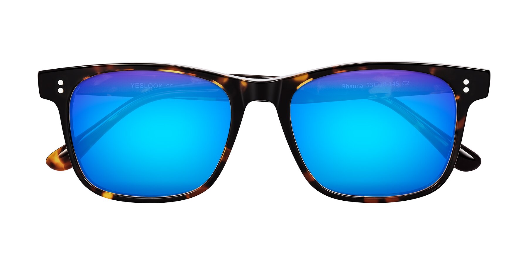 Folded Front of Rhanna in Tortoise with Blue Mirrored Lenses