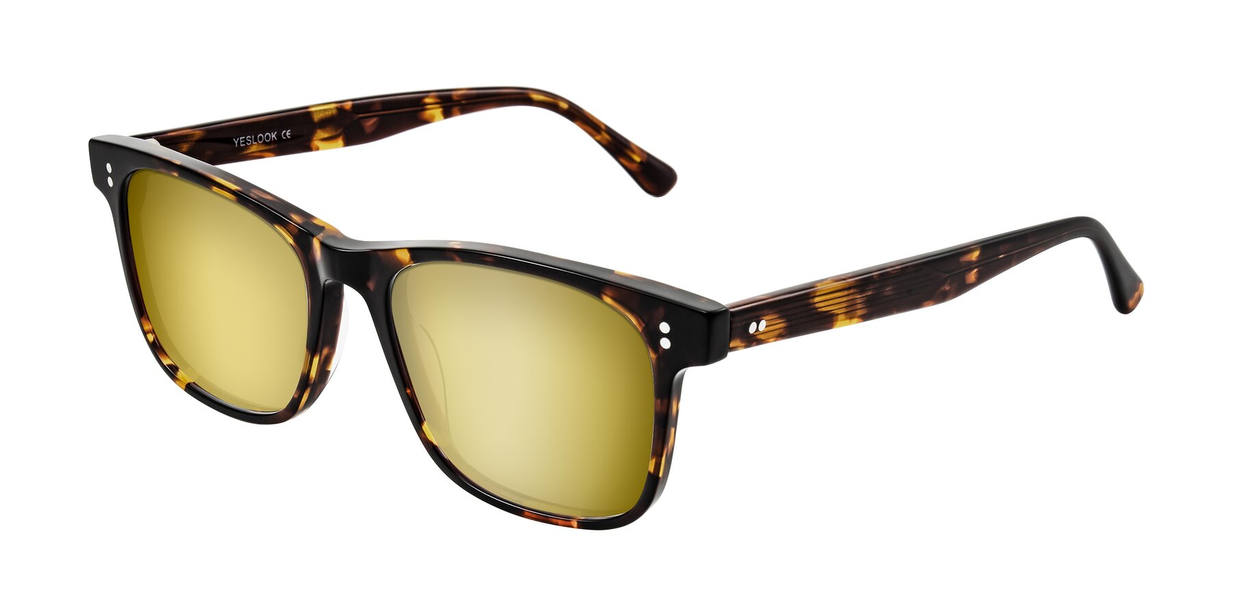 Angle of Rhanna in Tortoise with Gold Mirrored Lenses