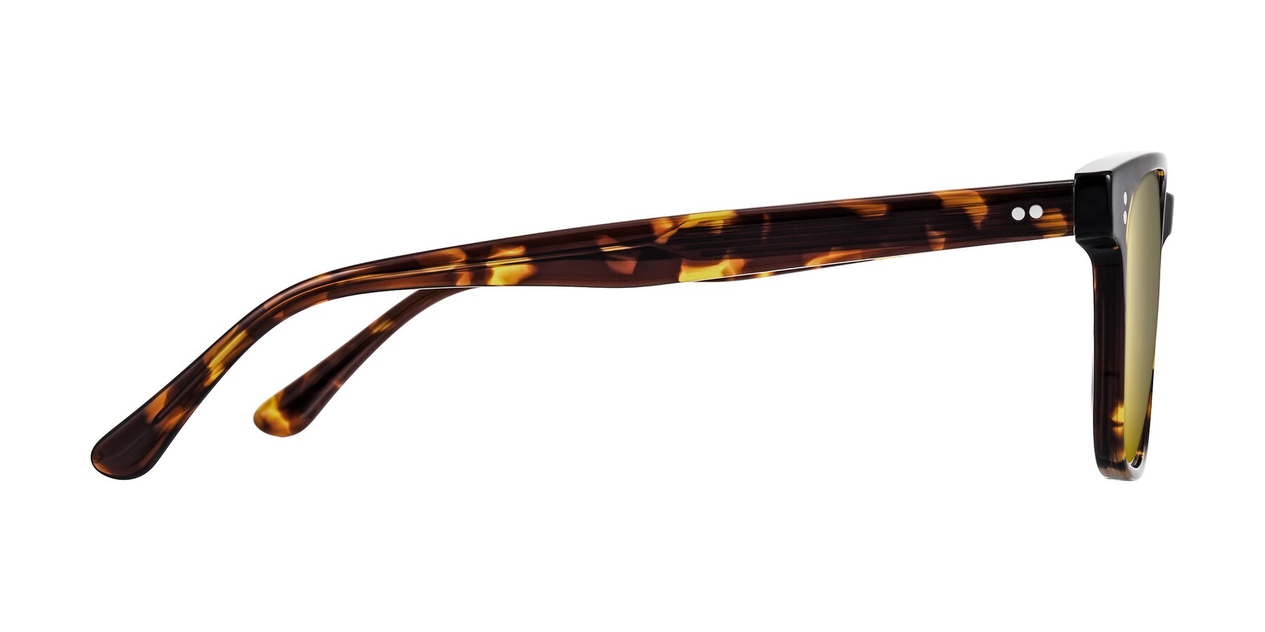 Side of Rhanna in Tortoise with Gold Mirrored Lenses