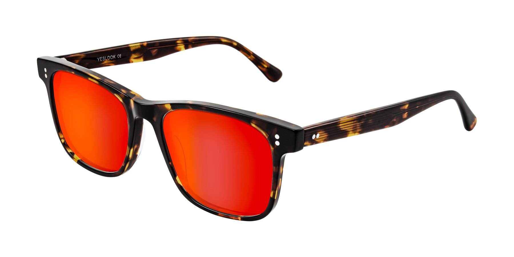 Angle of Rhanna in Tortoise with Red Gold Mirrored Lenses