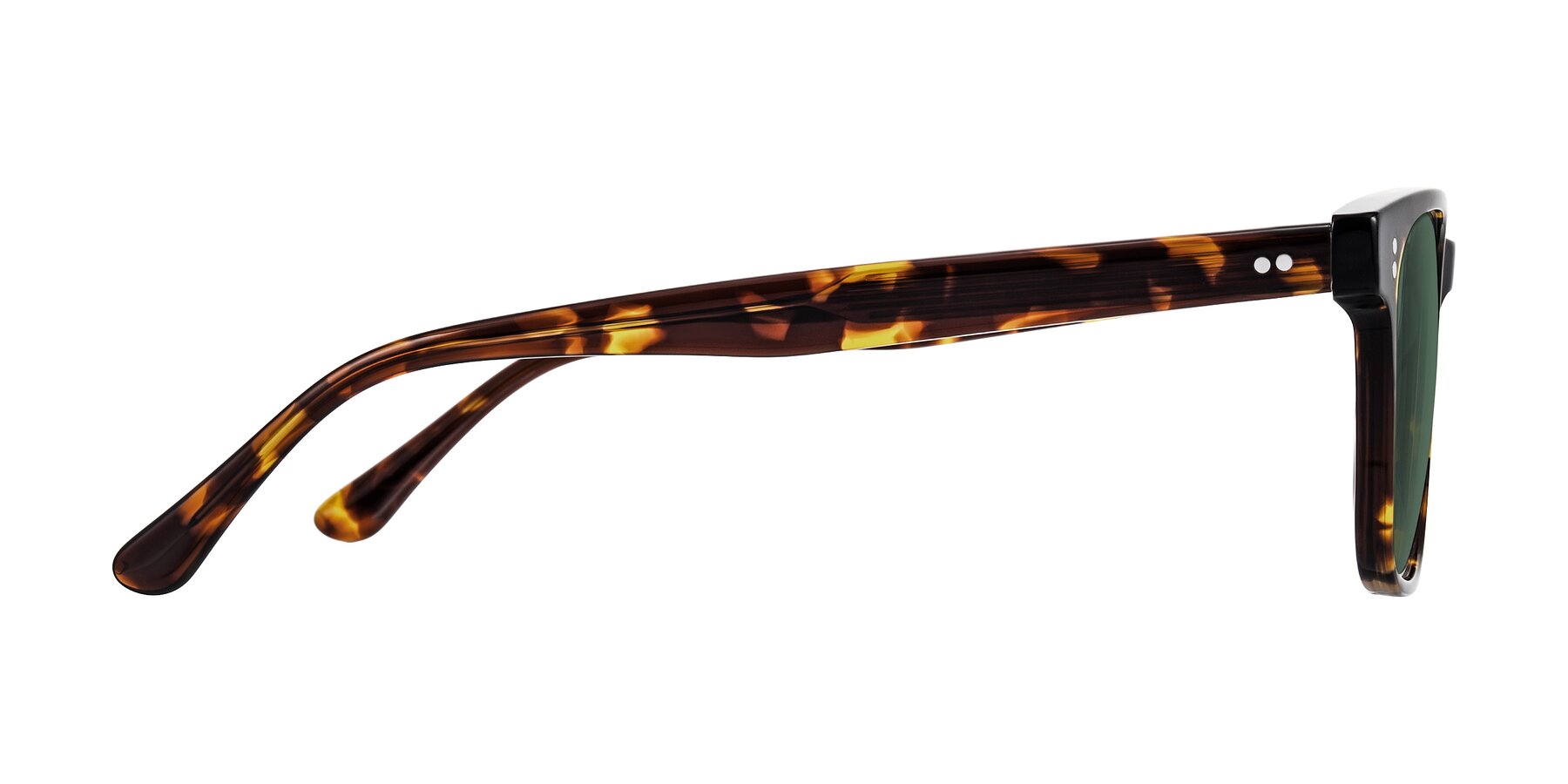 Side of Rhanna in Tortoise with Green Polarized Lenses