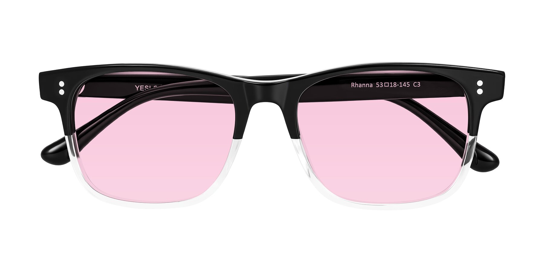 Folded Front of Rhanna in Black/Clear with Light Pink Tinted Lenses
