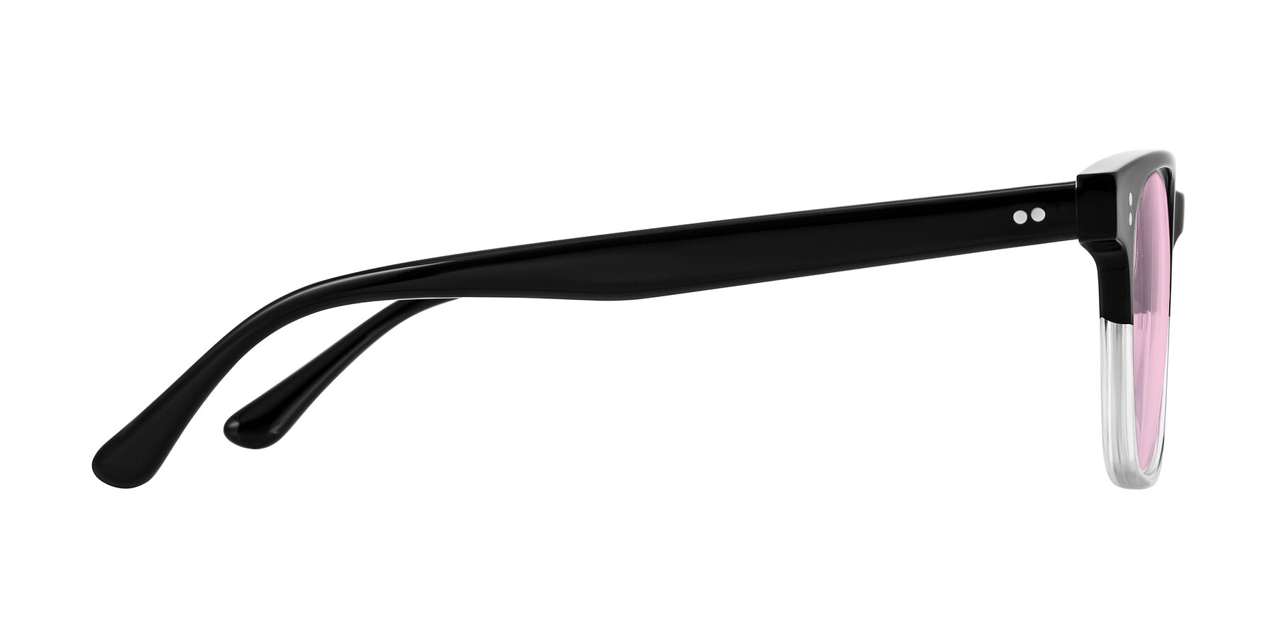 Side of Rhanna in Black/Clear with Light Pink Tinted Lenses