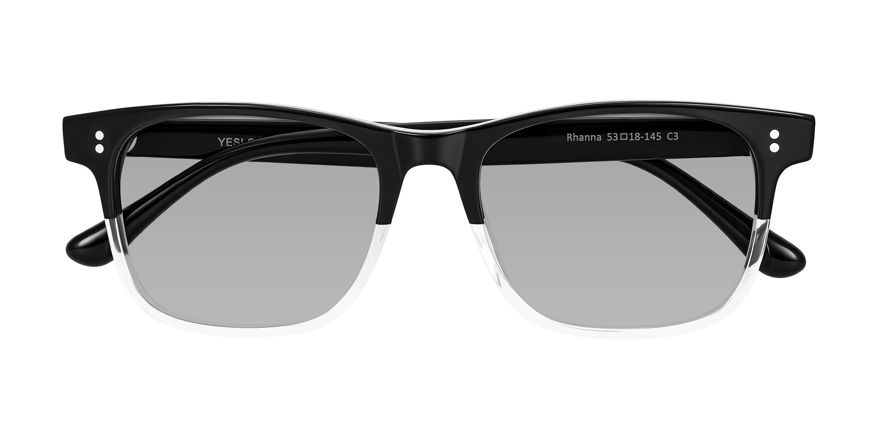 Folded Front of Rhanna in Black/Clear with Light Gray Tinted Lenses