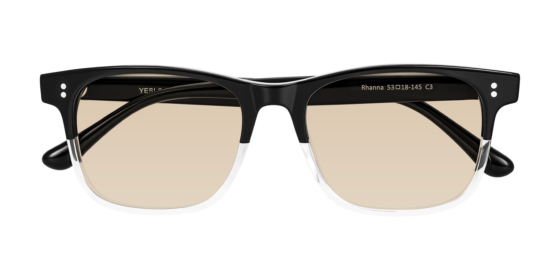 Folded Front of Rhanna in Black/Clear with Light Brown Tinted Lenses