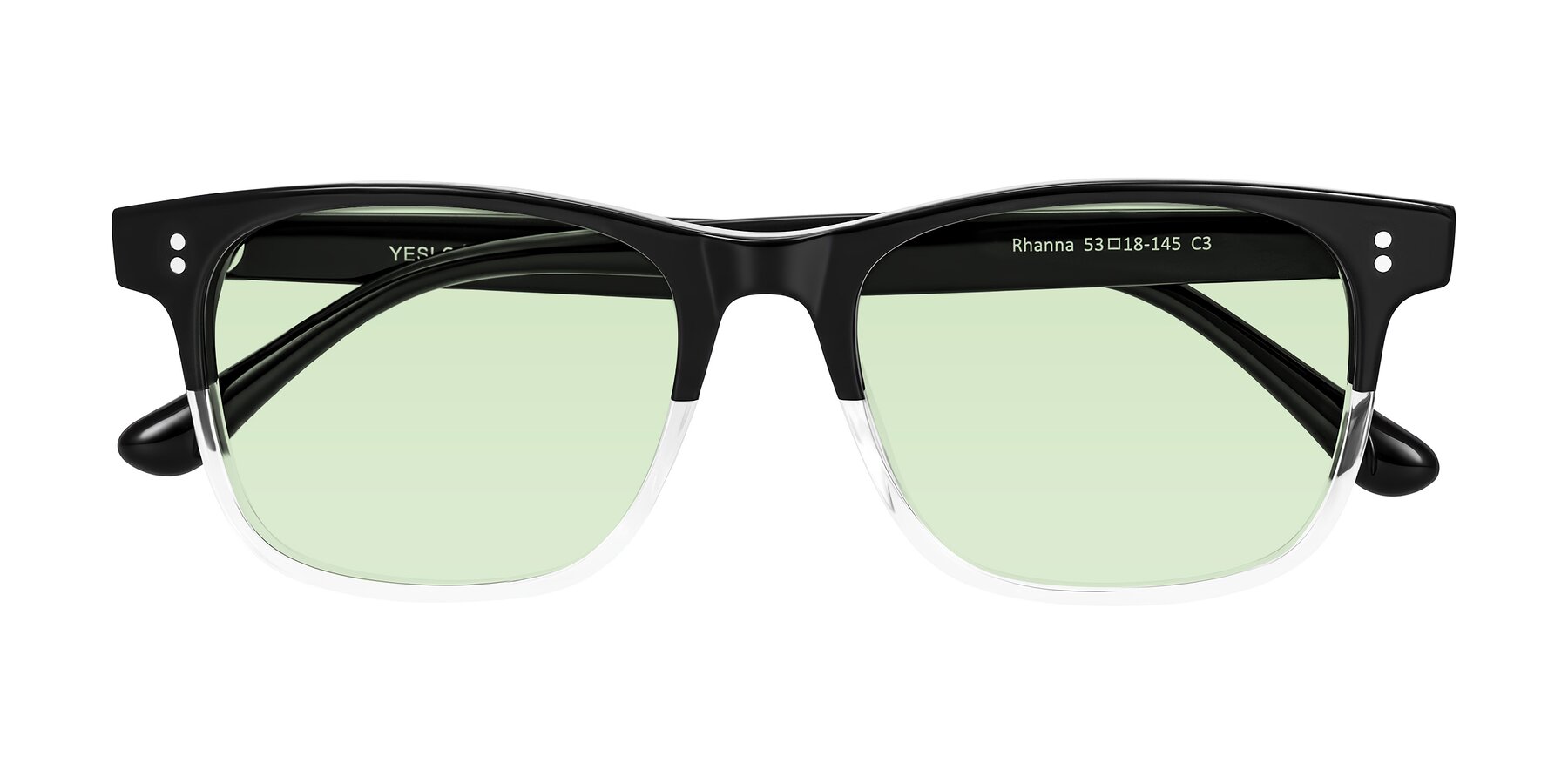 Folded Front of Rhanna in Black/Clear with Light Green Tinted Lenses