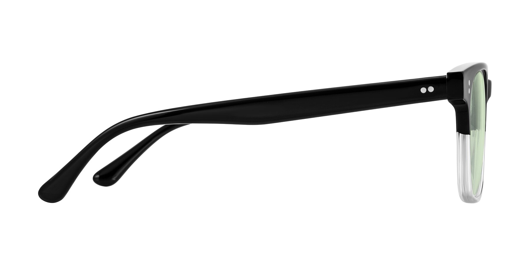 Side of Rhanna in Black/Clear with Light Green Tinted Lenses