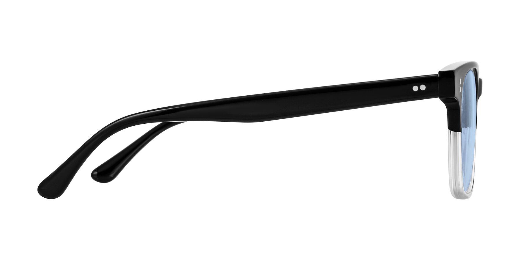 Side of Rhanna in Black/Clear with Light Blue Tinted Lenses