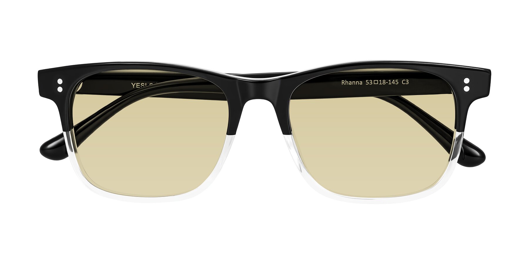 Folded Front of Rhanna in Black/Clear with Light Champagne Tinted Lenses