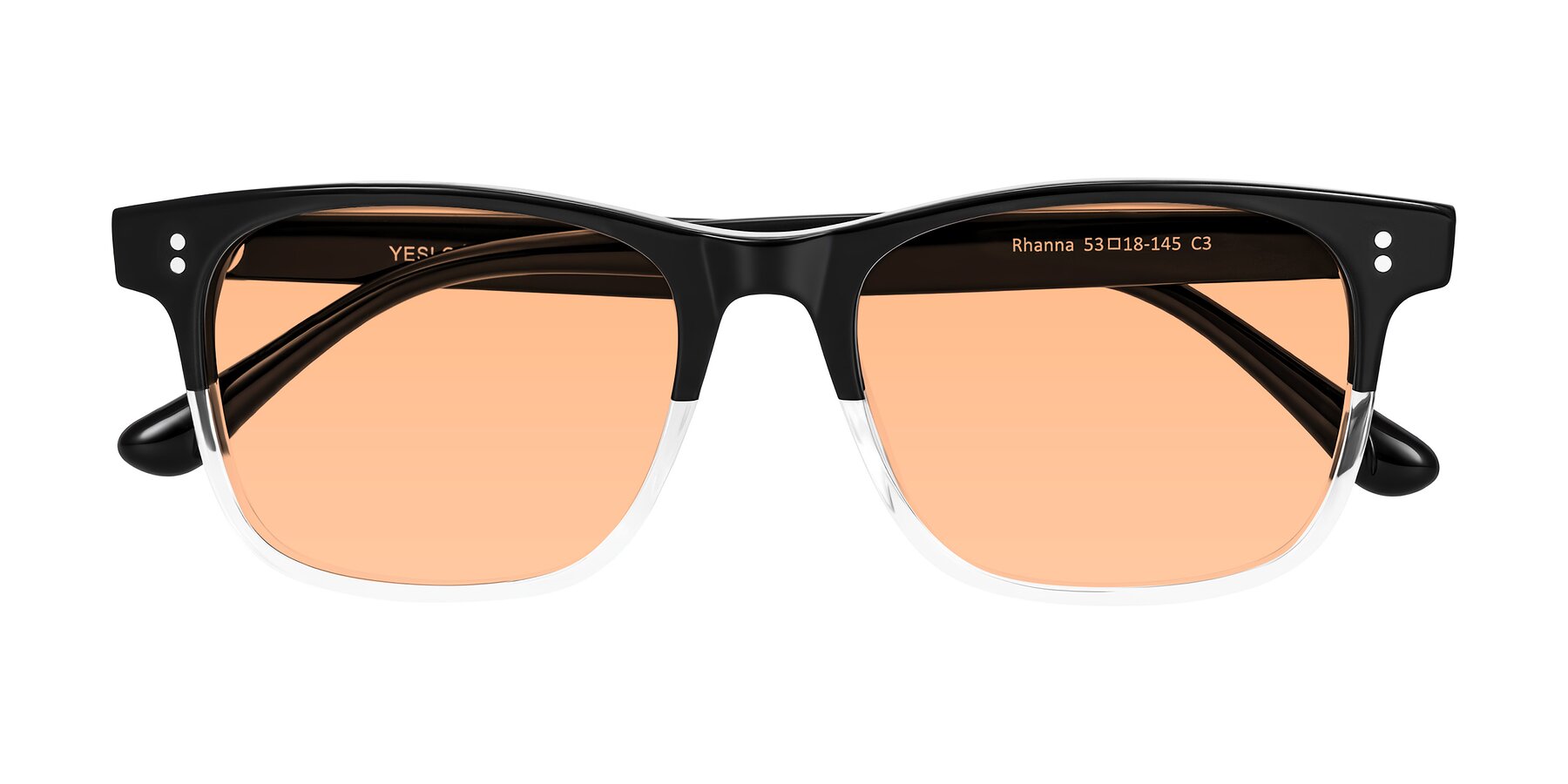 Folded Front of Rhanna in Black/Clear with Light Orange Tinted Lenses