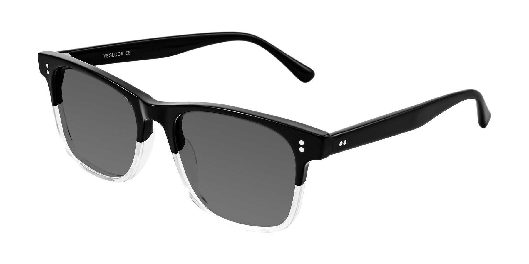 Angle of Rhanna in Black/Clear with Medium Gray Tinted Lenses