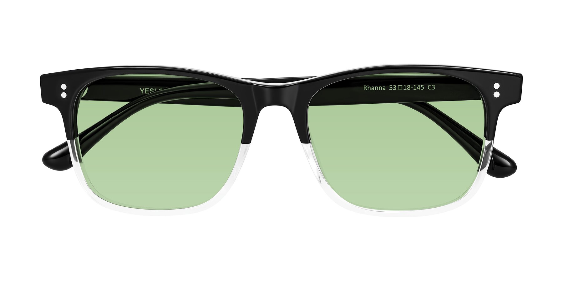 Folded Front of Rhanna in Black/Clear with Medium Green Tinted Lenses