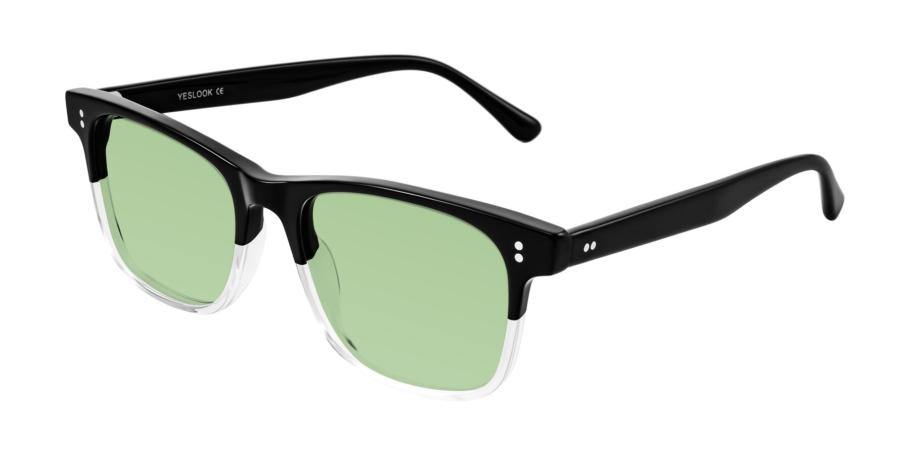 Angle of Rhanna in Black/Clear with Medium Green Tinted Lenses