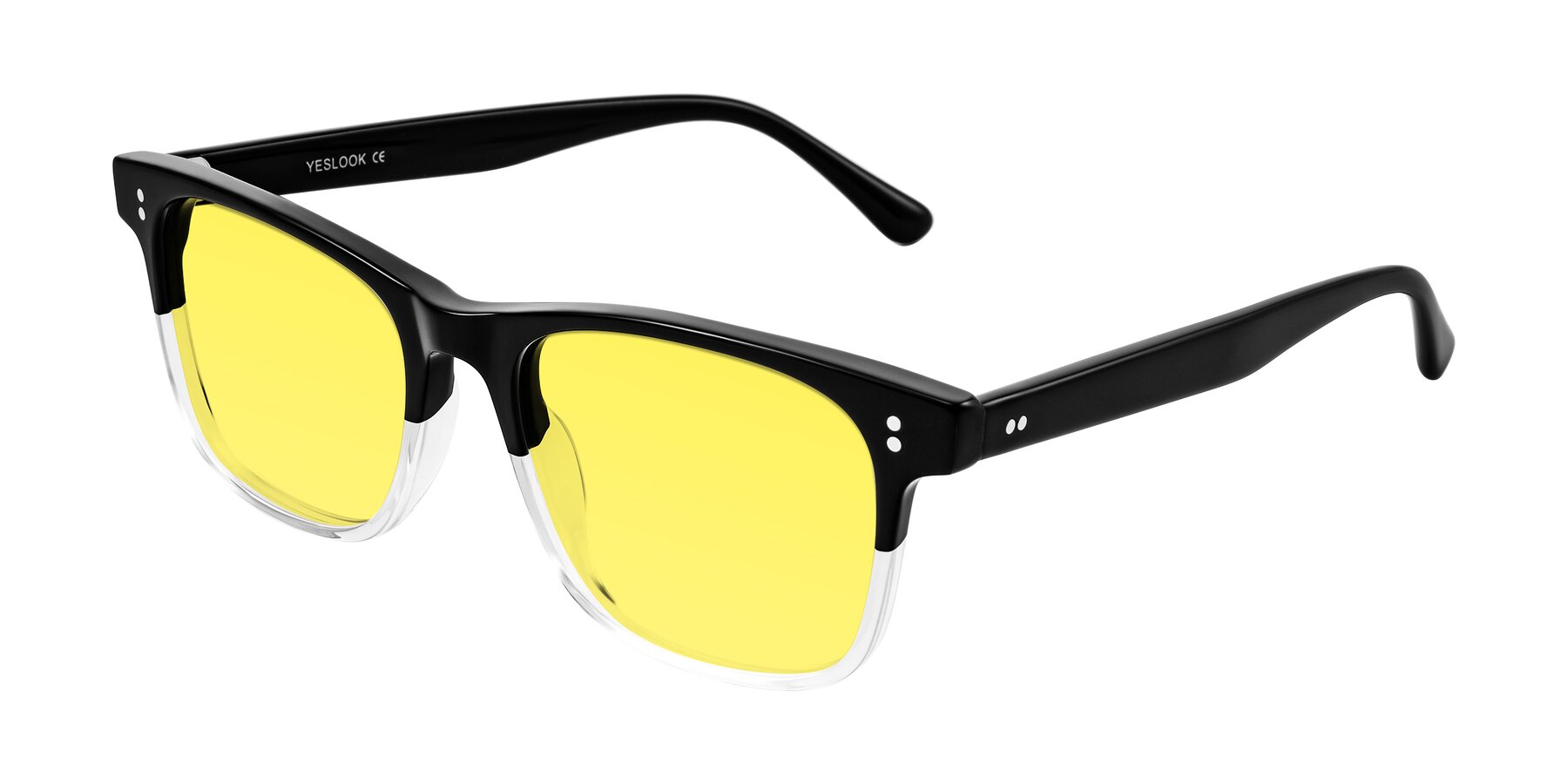 Angle of Rhanna in Black/Clear with Medium Yellow Tinted Lenses