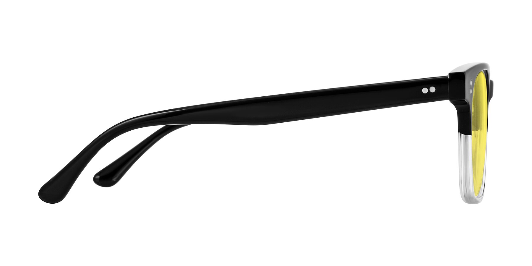 Side of Rhanna in Black/Clear with Medium Yellow Tinted Lenses