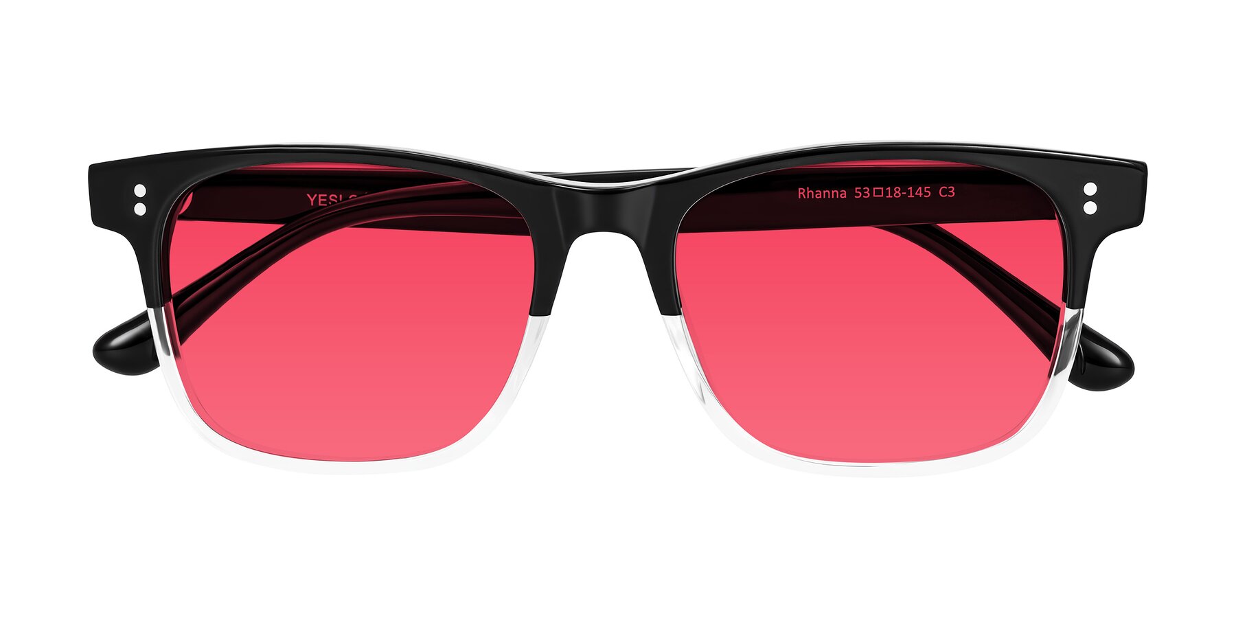 Folded Front of Rhanna in Black/Clear with Red Tinted Lenses