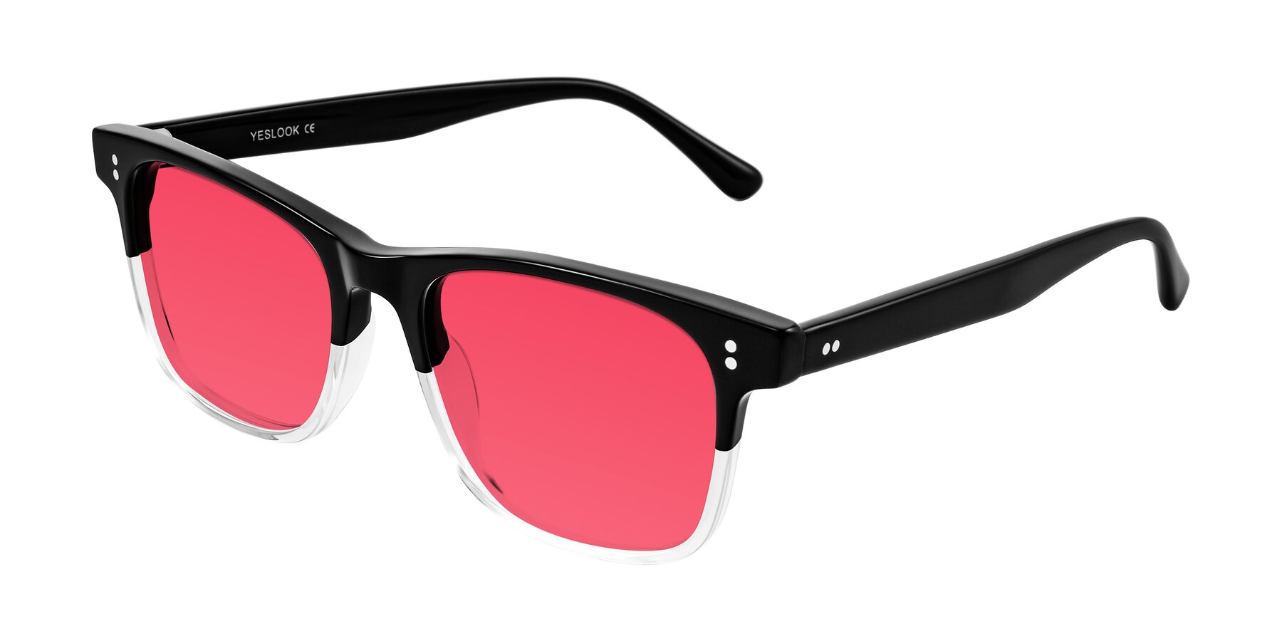 Angle of Rhanna in Black/Clear with Red Tinted Lenses