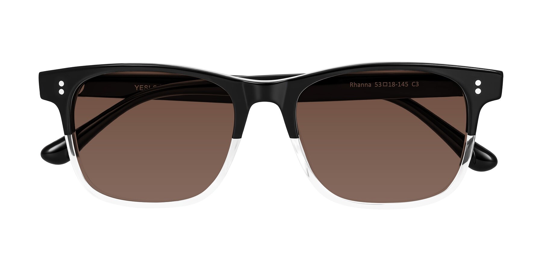 Folded Front of Rhanna in Black/Clear with Brown Tinted Lenses