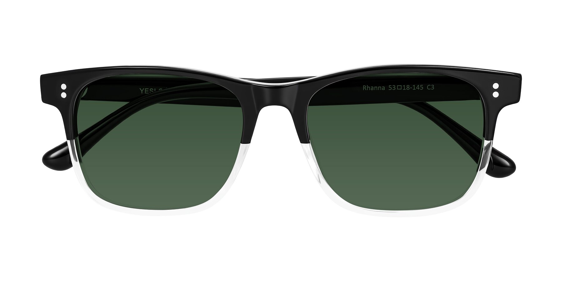 Folded Front of Rhanna in Black/Clear with Green Tinted Lenses