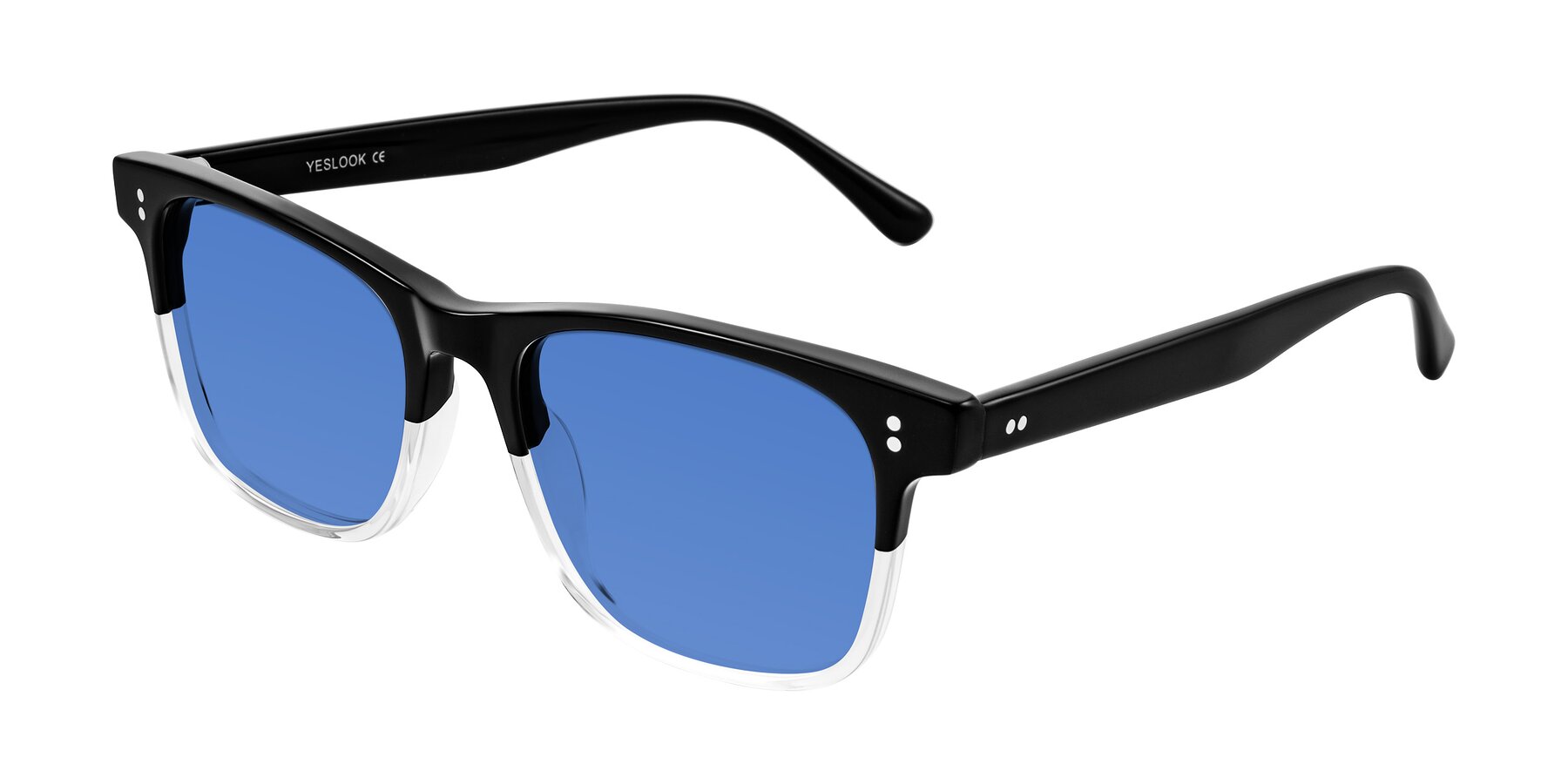 Angle of Rhanna in Black/Clear with Blue Tinted Lenses