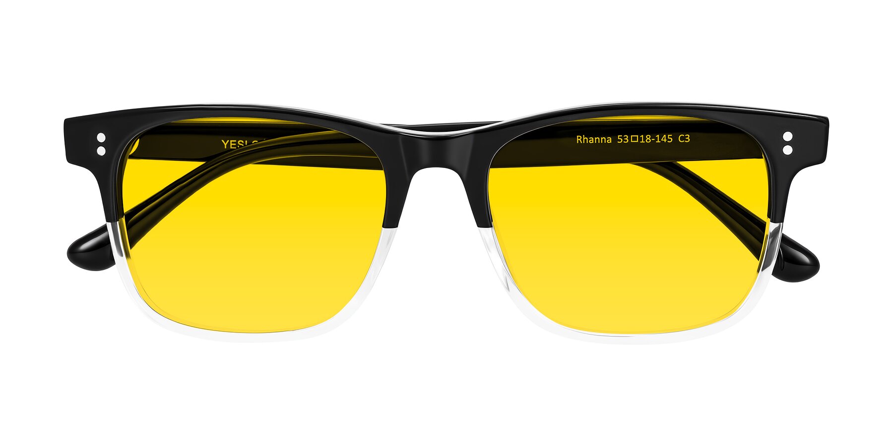 Folded Front of Rhanna in Black/Clear with Yellow Tinted Lenses