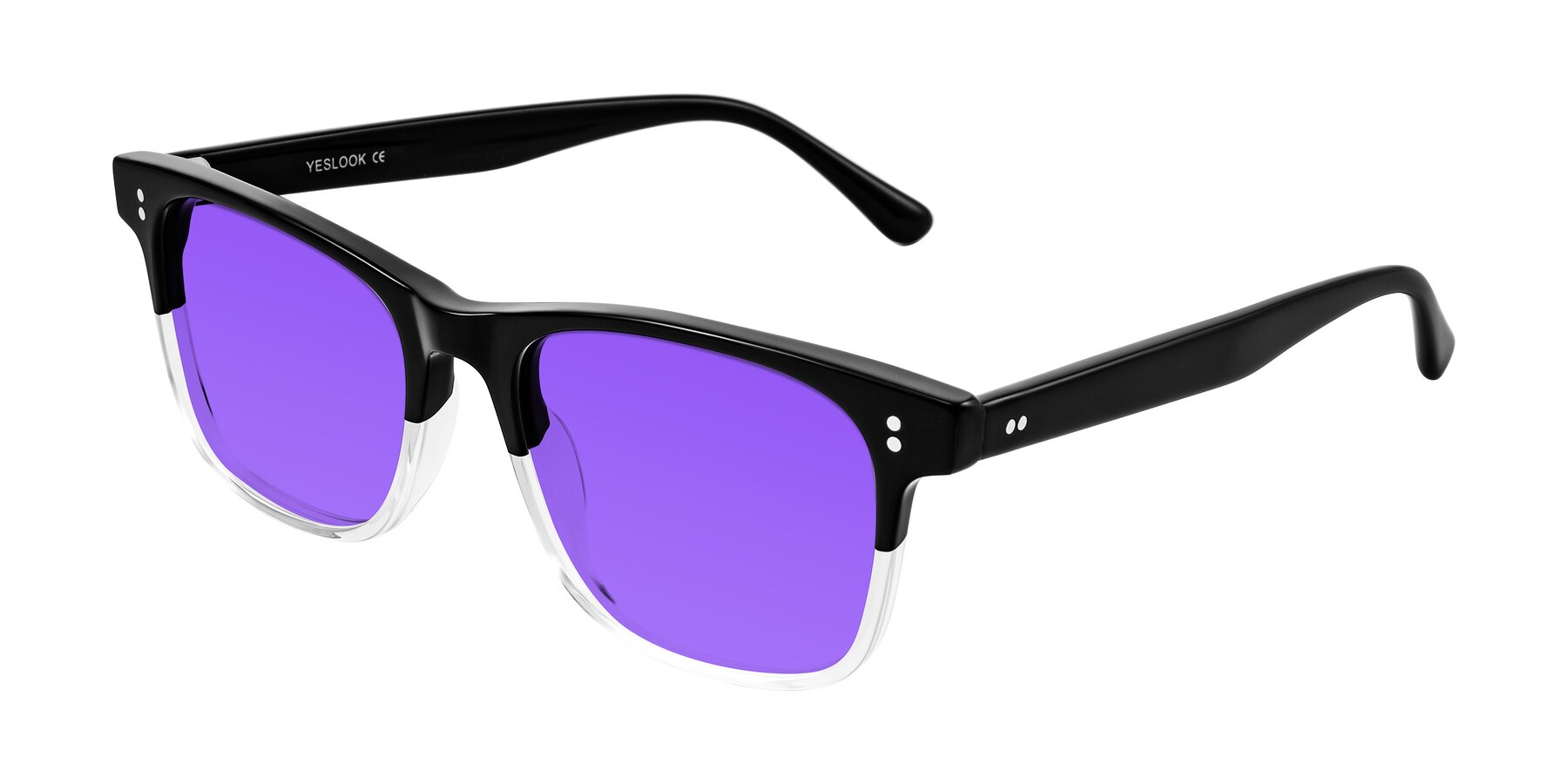 Angle of Rhanna in Black/Clear with Purple Tinted Lenses