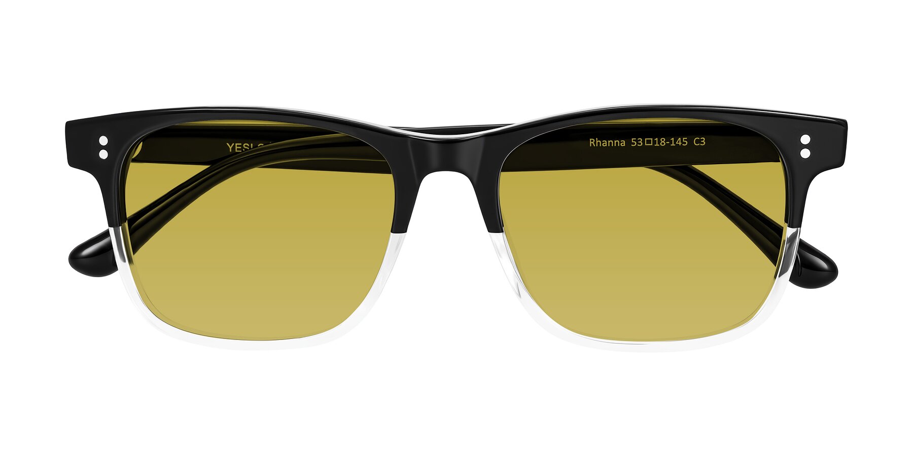 Folded Front of Rhanna in Black/Clear with Champagne Tinted Lenses