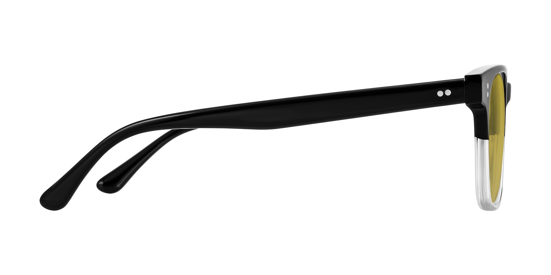Side of Rhanna in Black/Clear with Champagne Tinted Lenses