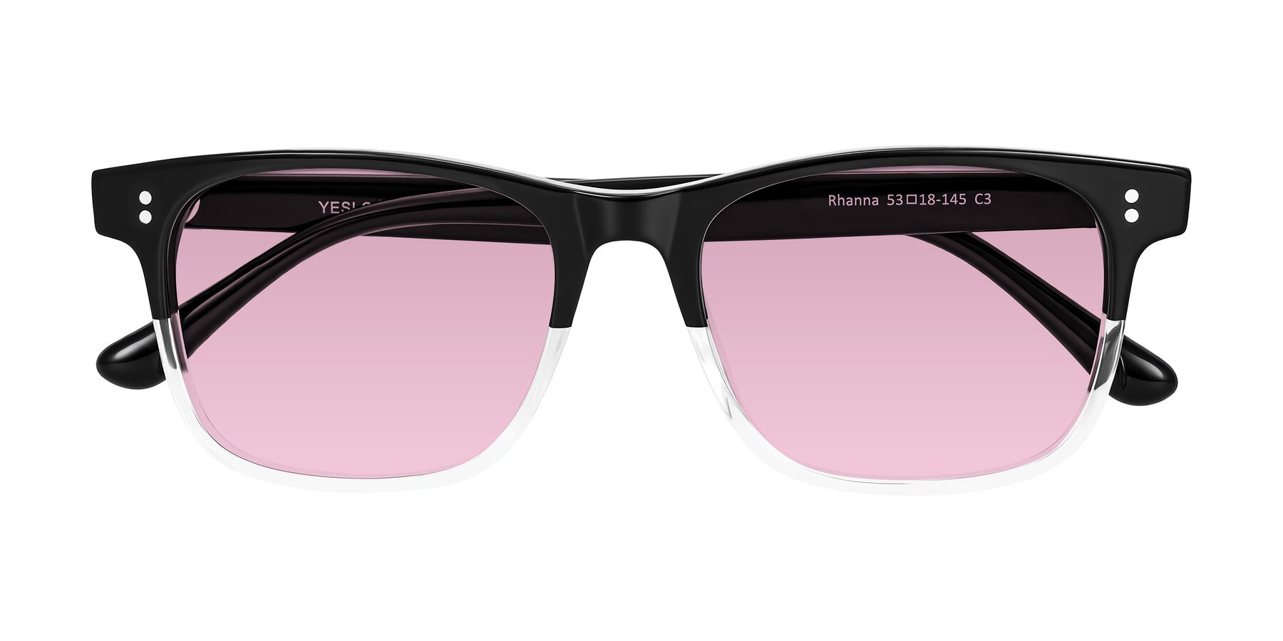 Folded Front of Rhanna in Black/Clear with Light Wine Tinted Lenses