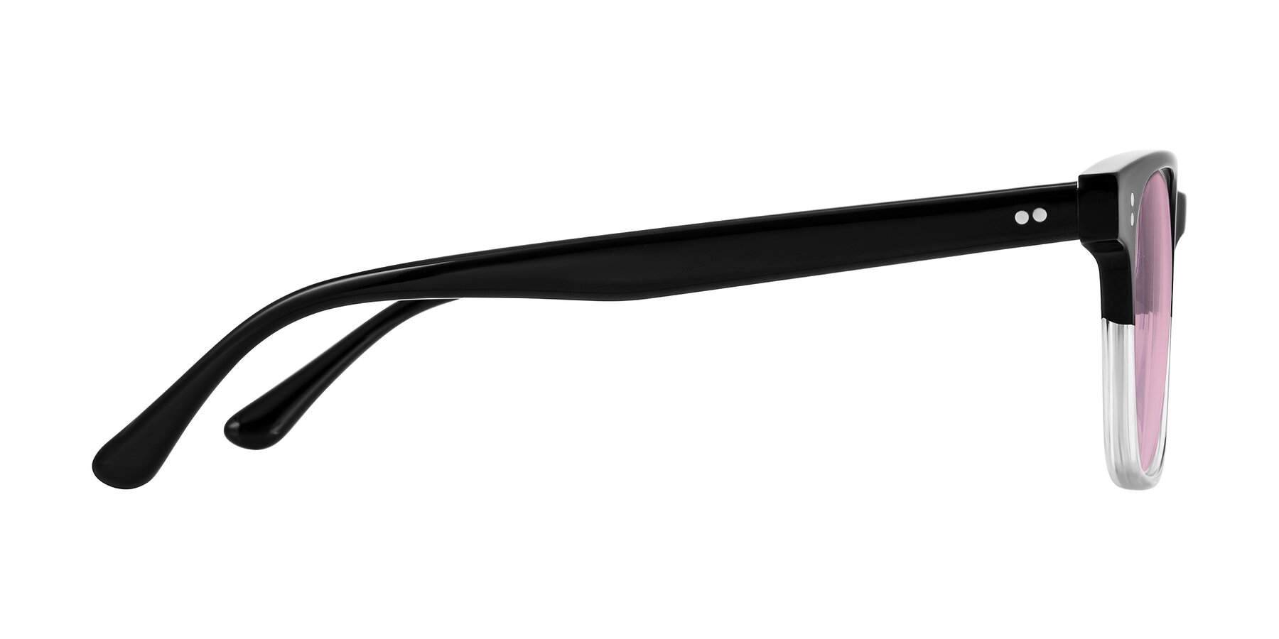 Side of Rhanna in Black/Clear with Light Wine Tinted Lenses